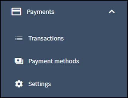 Payments section menu
