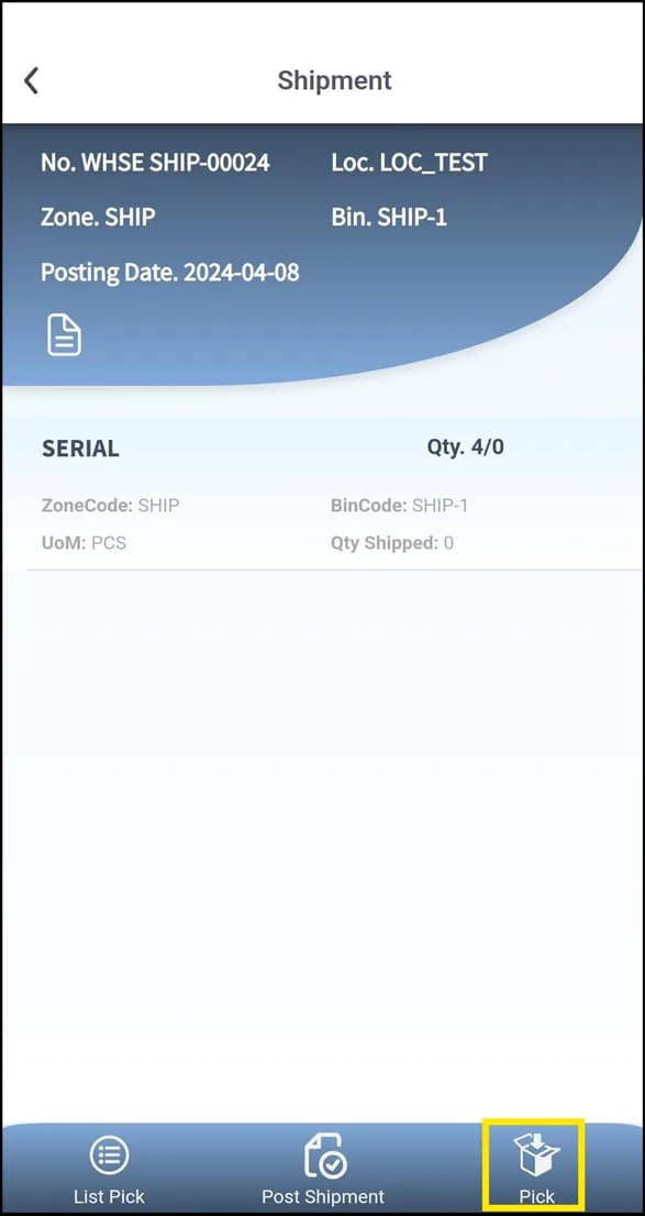 Whse.-Shipment - Create Pick dialog