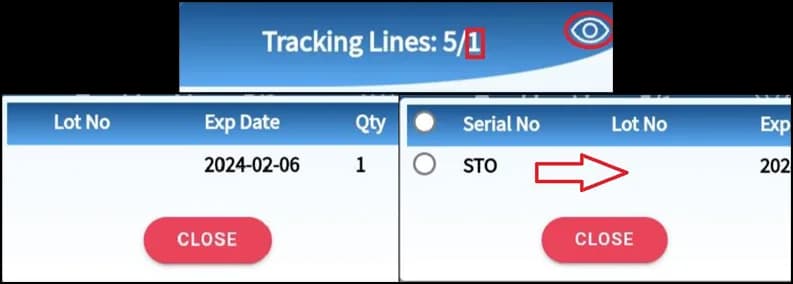 List of scanned serial numbers with the running count