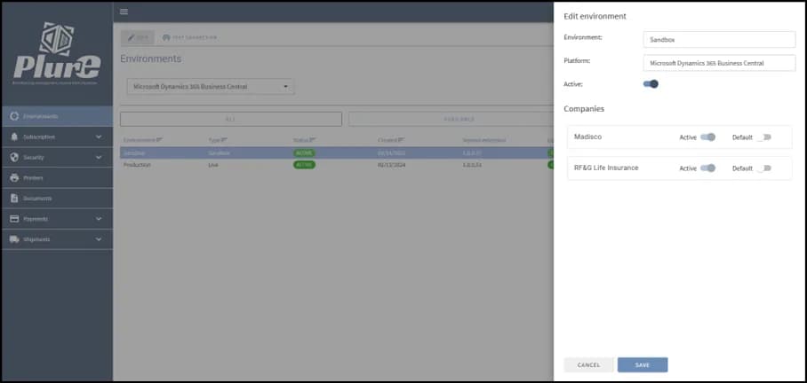 Environment edit form with the Test connection button