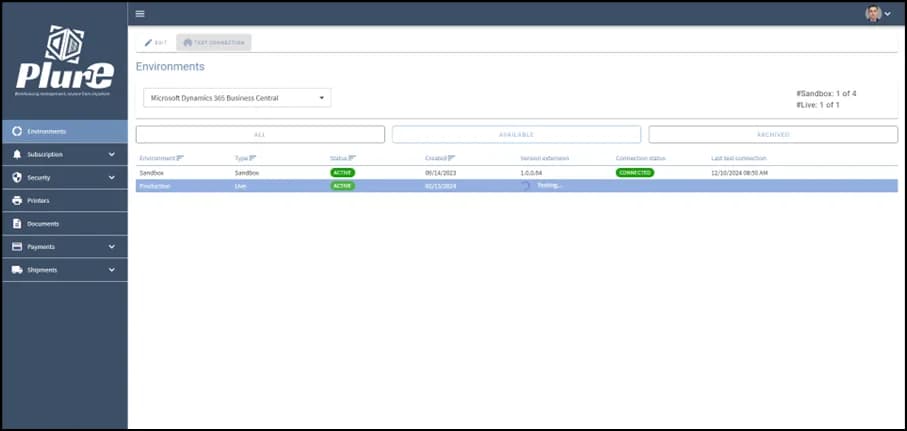 Result of Test connection for a Business Central environment