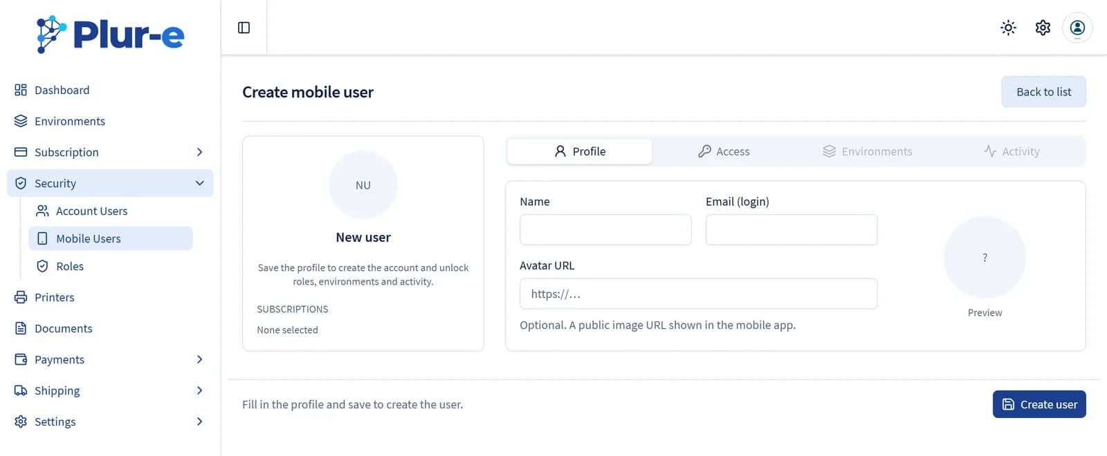 Create mobile user page with the Profile tab