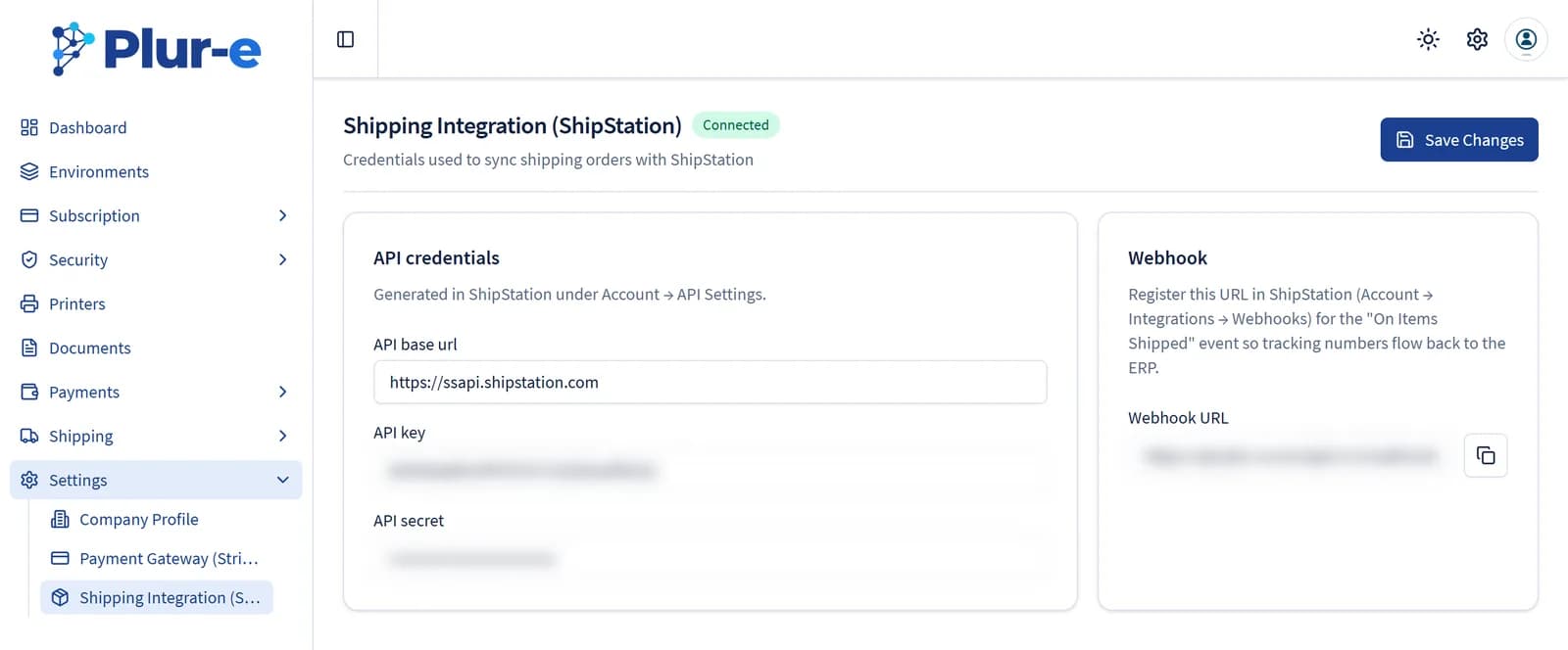 Formulario de configuración de la API de ShipStation en el Admin Center