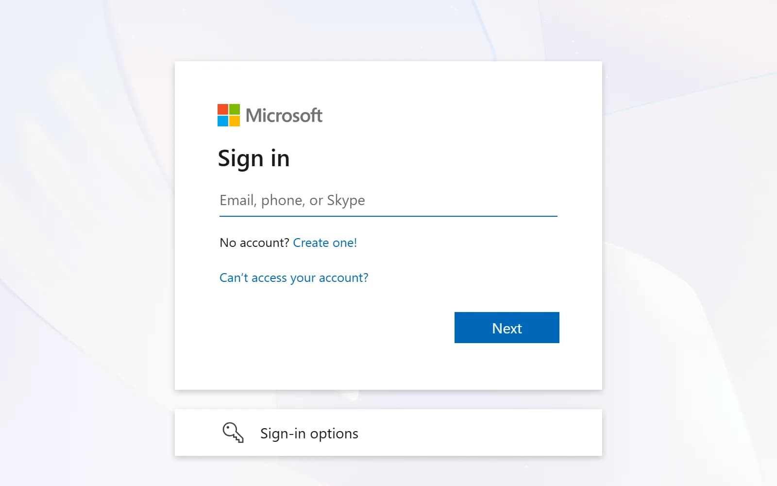 Microsoft sign-in dialog shown when opening the Admin Center