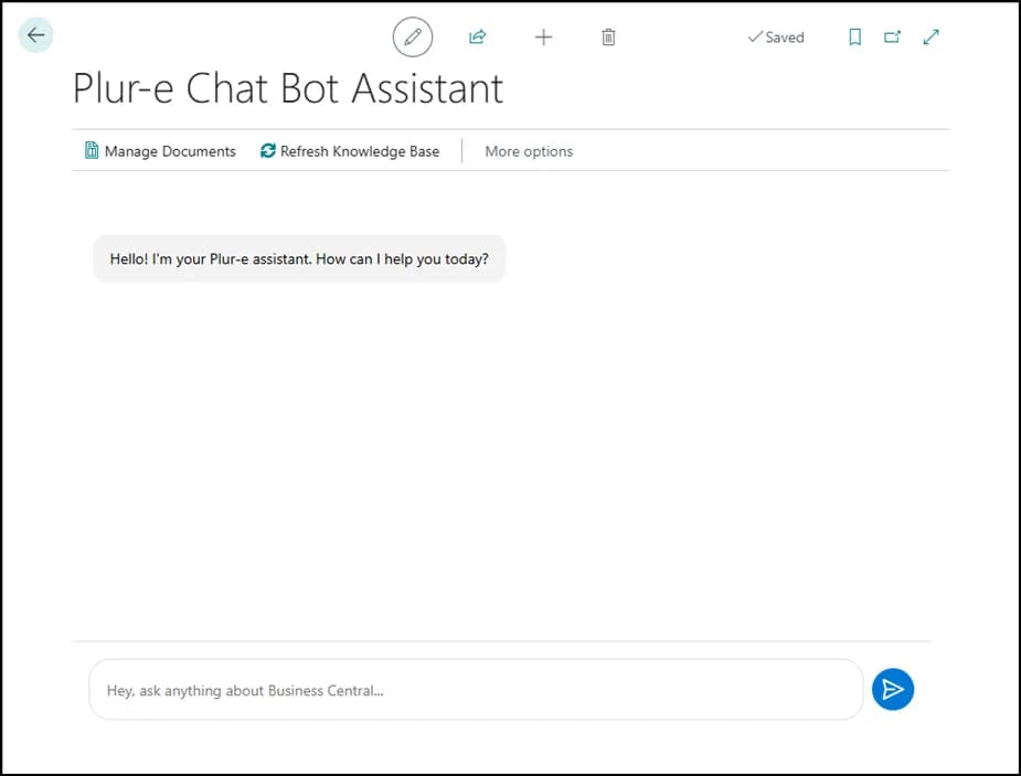 Chat Bot Assistant conversation page in Business Central