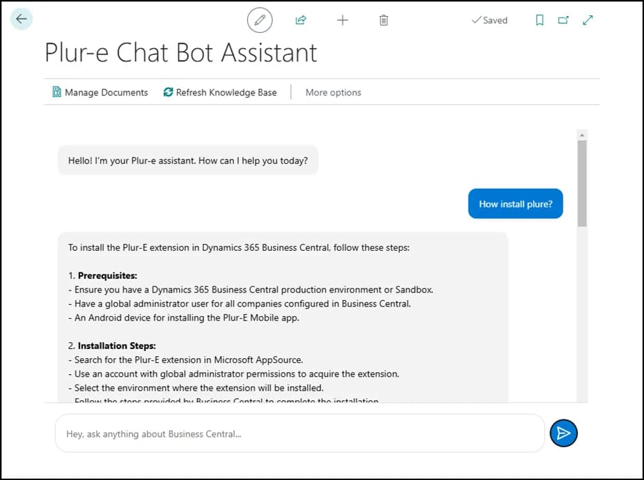 Answer from the Chat Bot Assistant about a Plur-e process