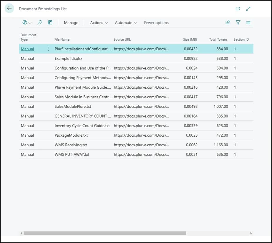 Manage Documents list of the Chat Bot Assistant