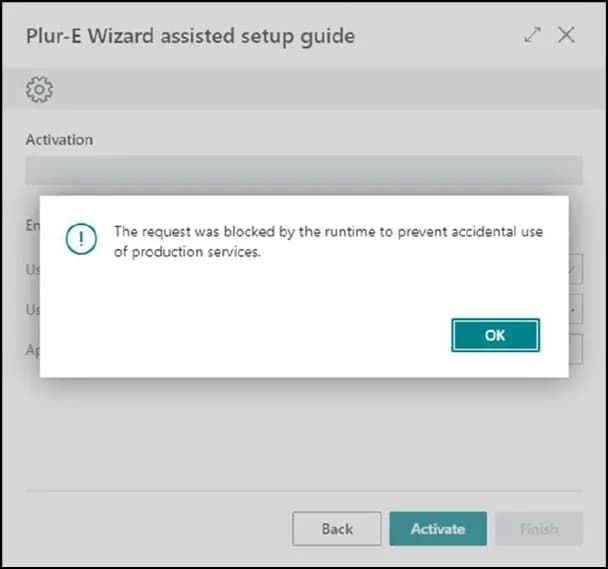Business Central message asking to configure the Plur-E extension from Extension Management