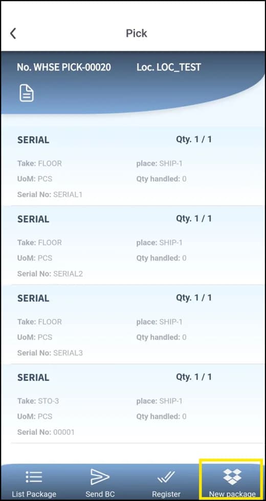 Create packages option on the pick screen