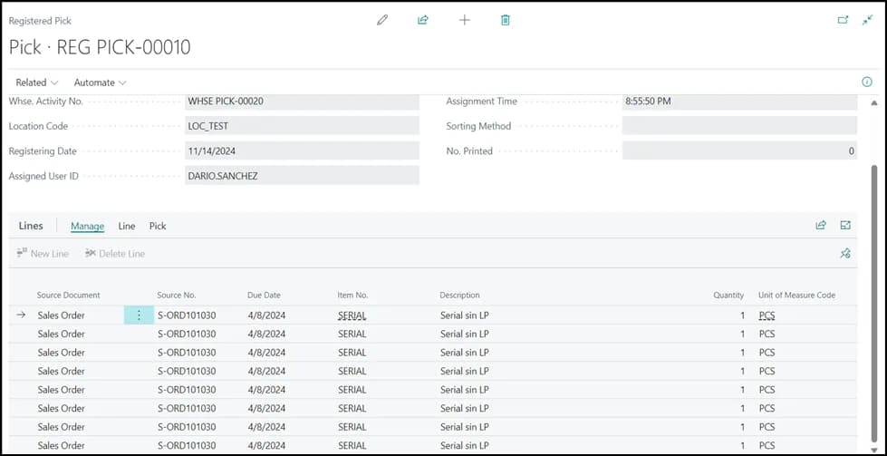 Registered warehouse pick in Business Central