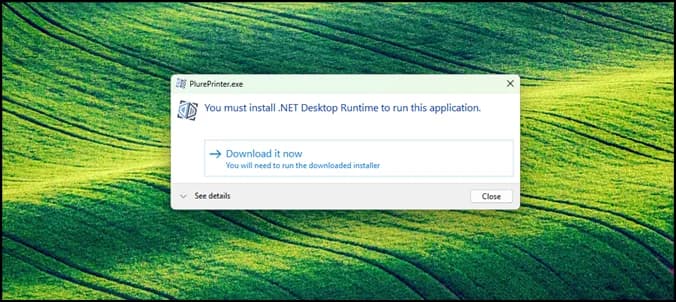 Prompt to download and install the required framework
