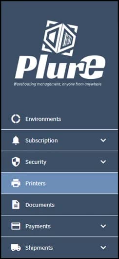Admin Center menu with the Printers option