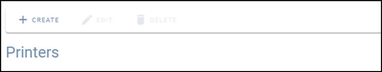 Printers list with the Create button