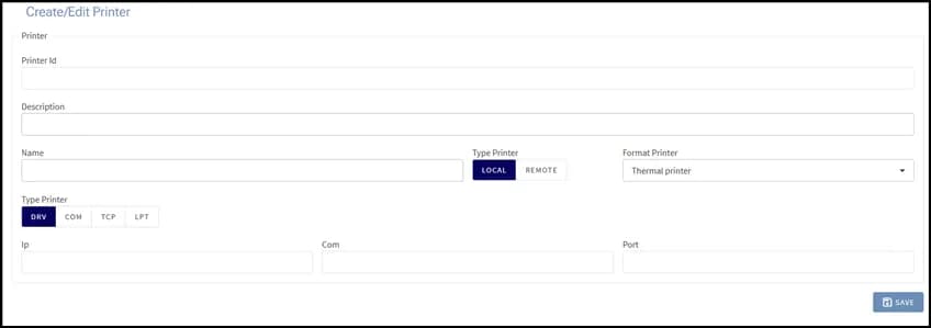 Create printer form with Name, Description and Format Printer