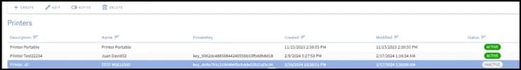 Printer Key column in the printers list