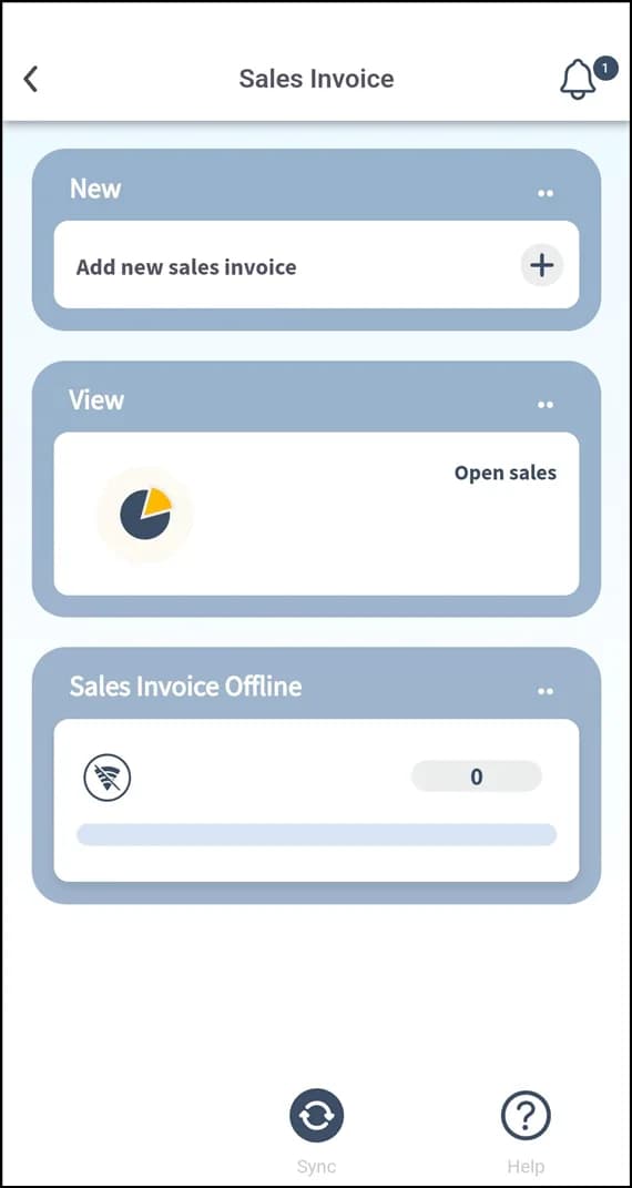 Sales Invoices screen in Plur-e Mobile