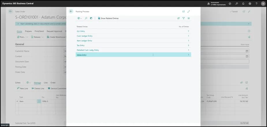 Post action on a sales order in Business Central