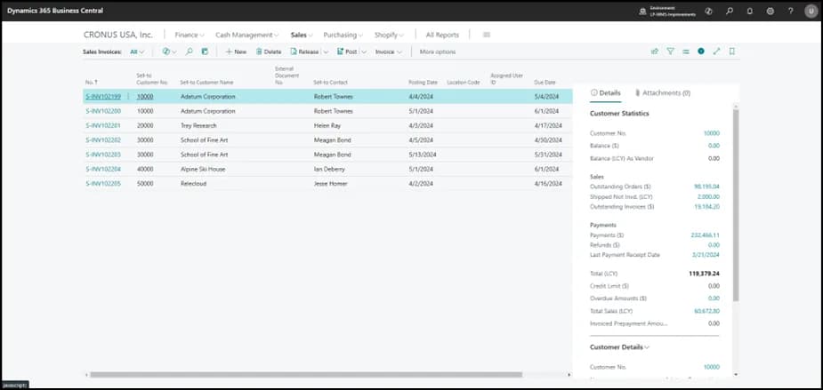 Creating a sales invoice from a sales order in Business Central