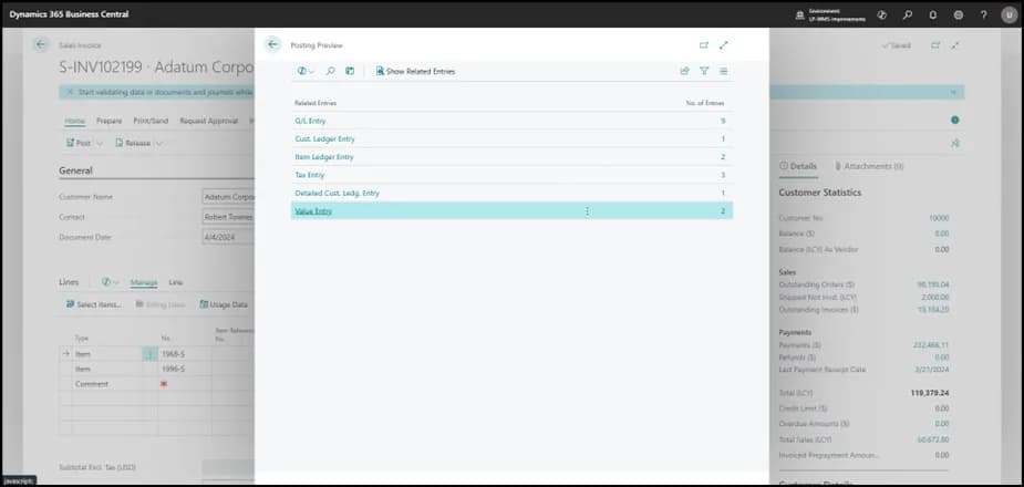 Posting a sales invoice in Business Central