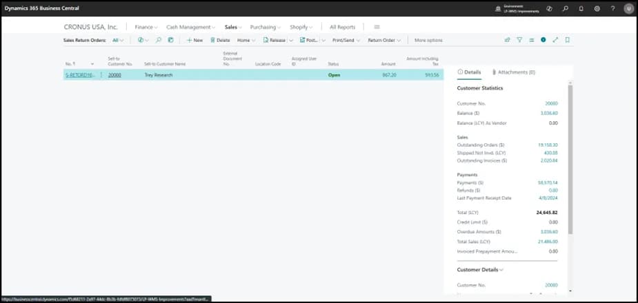 Sales Return Orders list in Business Central