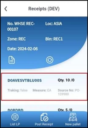 Serialized item line before scanning serial numbers