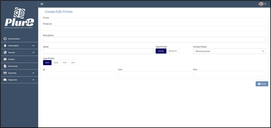 Create printer form with Name, Description and Format Printer fields