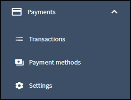 Payments section menu