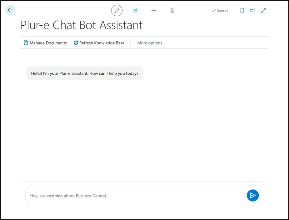 Chat Bot Assistant conversation page in Business Central