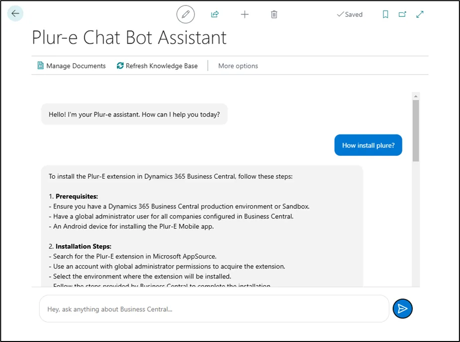 Answer from the Chat Bot Assistant about a Plur-e process