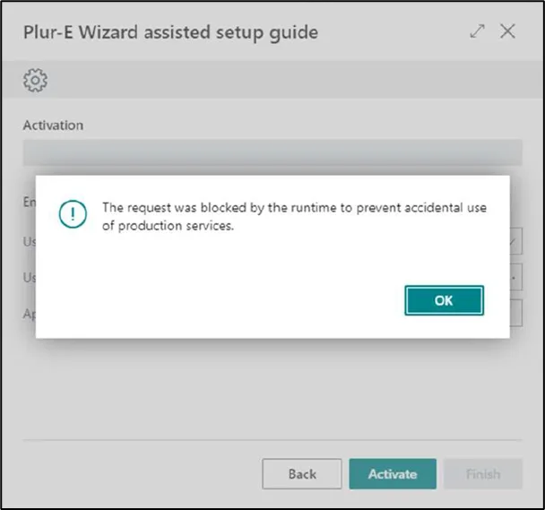 Business Central message asking to configure the Plur-E extension from Extension Management