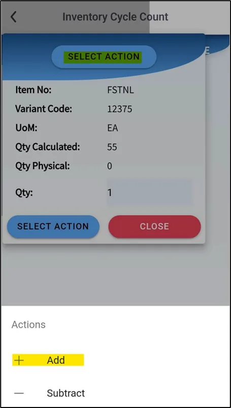 Physical quantity entry for the scanned item