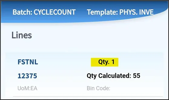 Confirmation that the count synced with Business Central