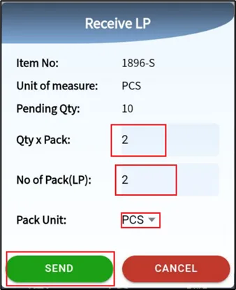 Quantity entry for the scanned item