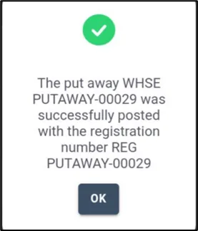 Confirmation of the posted receipt in Plur-e Mobile