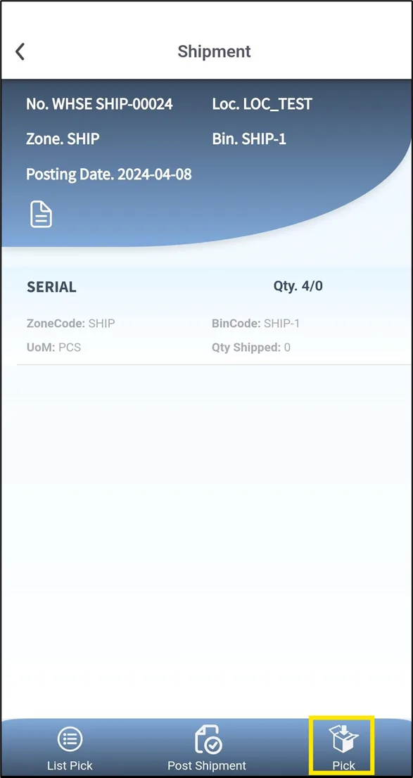 Plur-e Mobile option to create the pick from the shipment