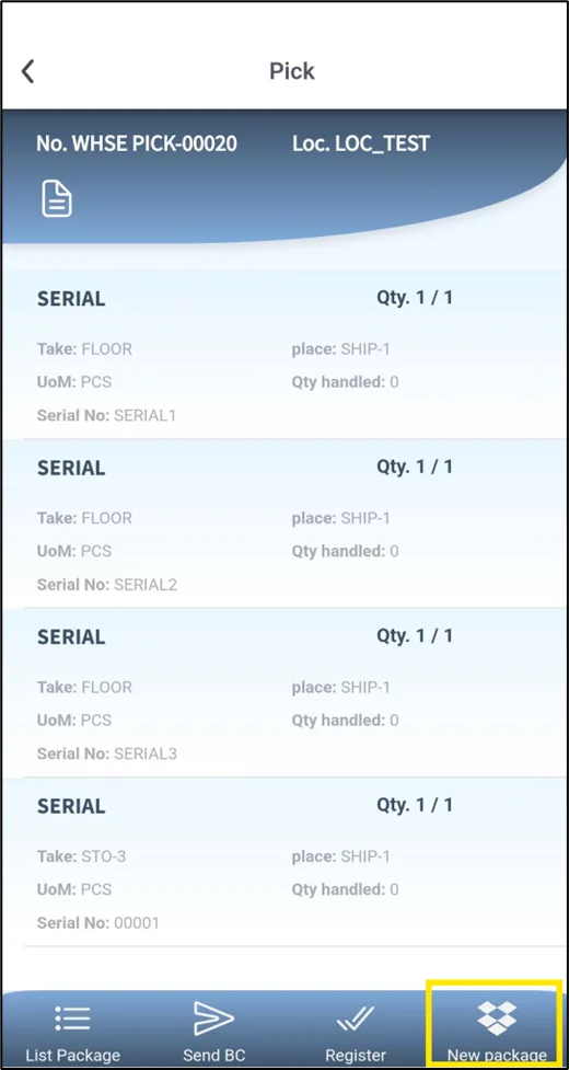 Create packages option on the pick screen