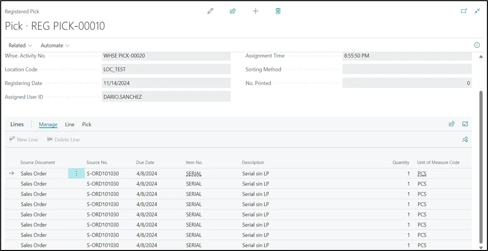 Registered warehouse pick in Business Central
