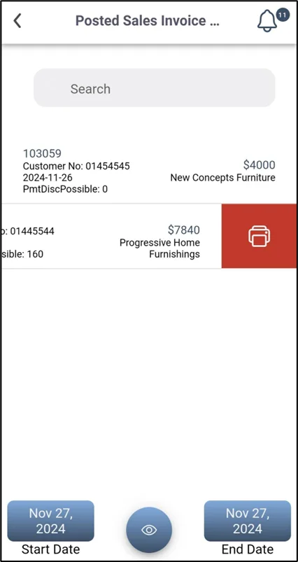 Print action on a paid invoice