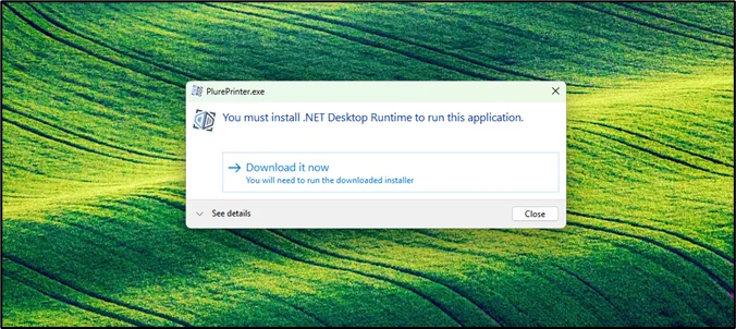 Prompt to download and install the required framework
