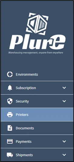 Admin Center menu with the Printers option