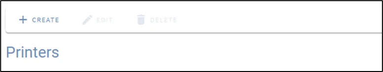 Printers list with the Create button