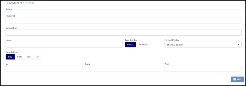 Create printer form with Name, Description and Format Printer