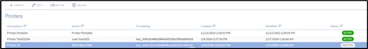 Printer Key column in the printers list