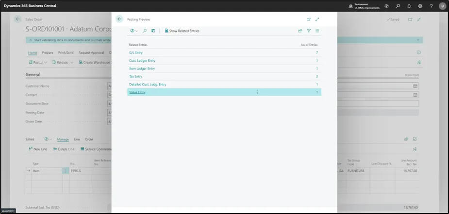 Post action on a sales order in Business Central