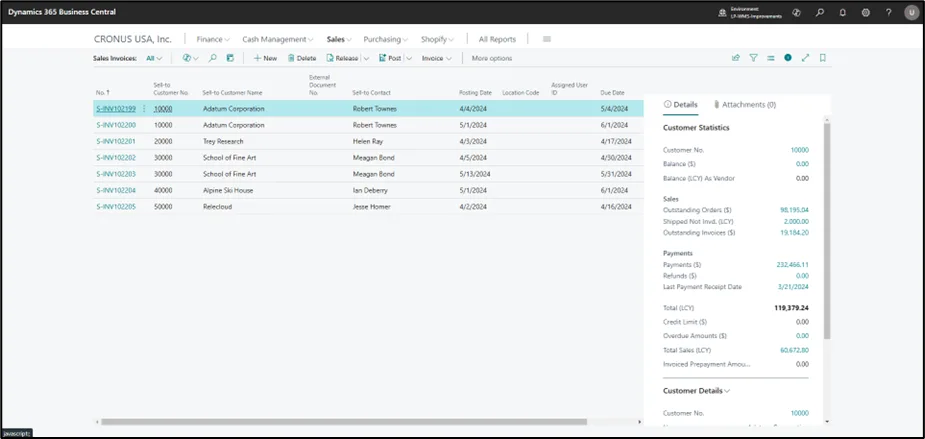 Creating a sales invoice from a sales order in Business Central
