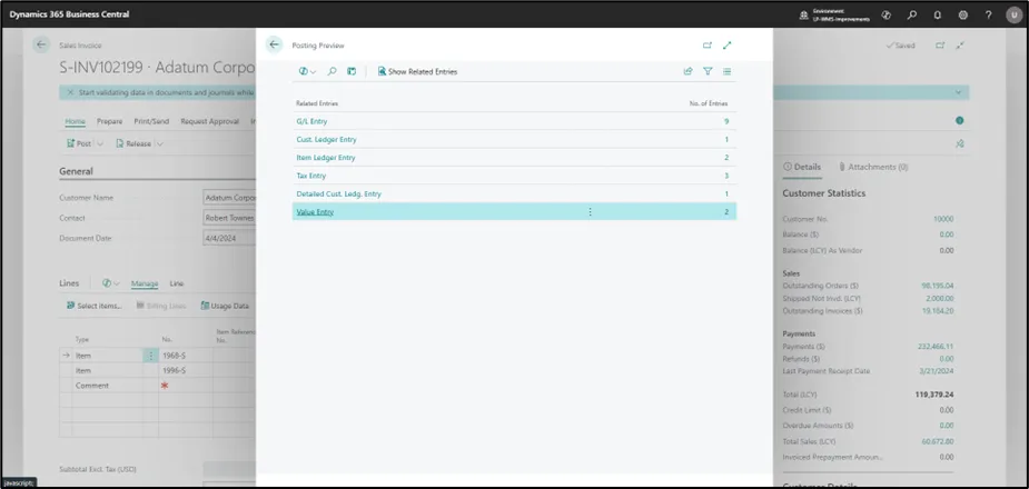 Posting a sales invoice in Business Central