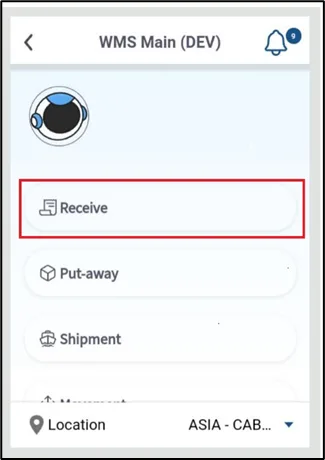 Warehouse receipt detail with the lines to receive