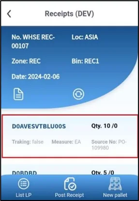 Serialized item line before scanning serial numbers