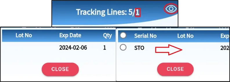 List of scanned serial numbers with the running count