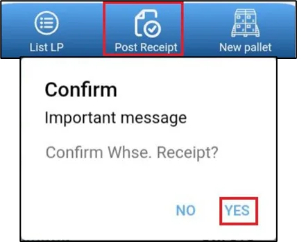 Post option at the bottom of the warehouse receipt screen